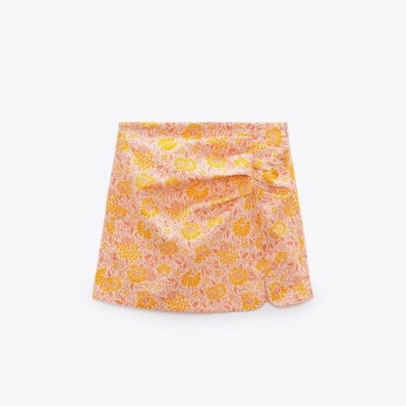 Zara Mini Skirt Women’s Size Medium Pink Orange Floral Linen High Waist Boho NWT - Picture 10 of 14